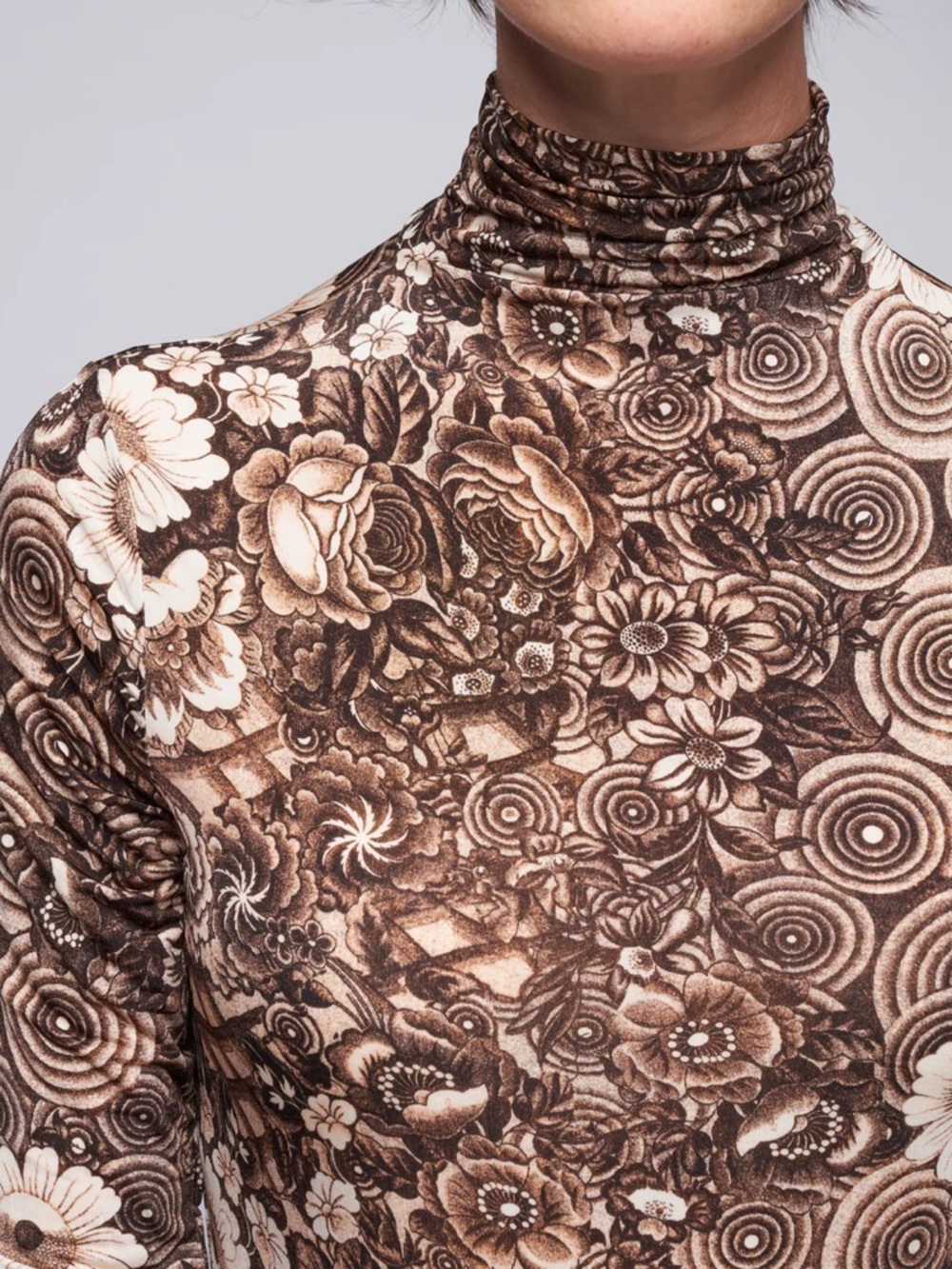 Ulla Johnson Aurelia Turtleneck Top Large Floral Teak Brown Mesh Romantic - Picture 4 of 12